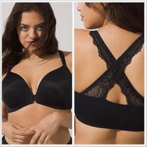 [Soma] Black Underwire Enbliss Luxe Front Close Lace Back T-Shirt Bra Size 34DD